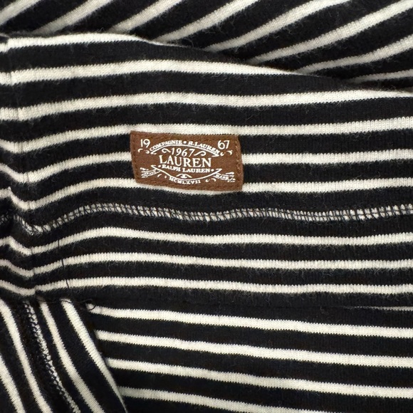 Lauren Ralph Lauren Black White Striped Shoulder Zip Elbow brown Patch Shirt - Picture 8 of 12